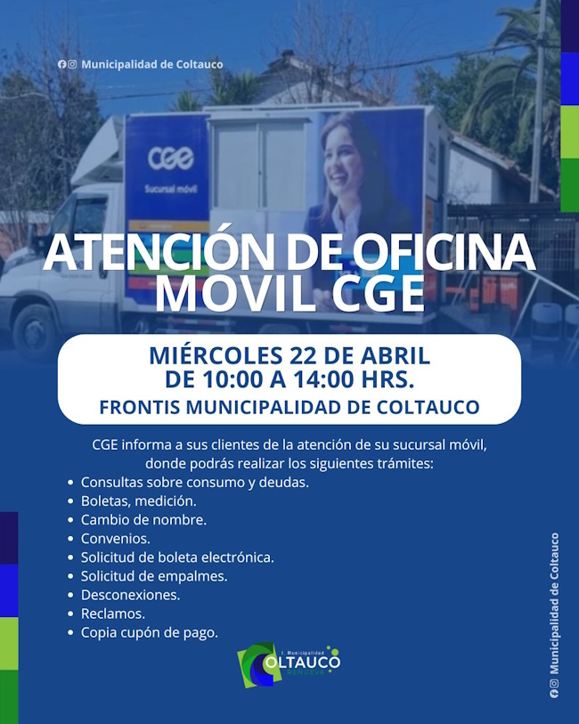 Sucursal móvil de CGE estará atendiendo en nuestra comuna
