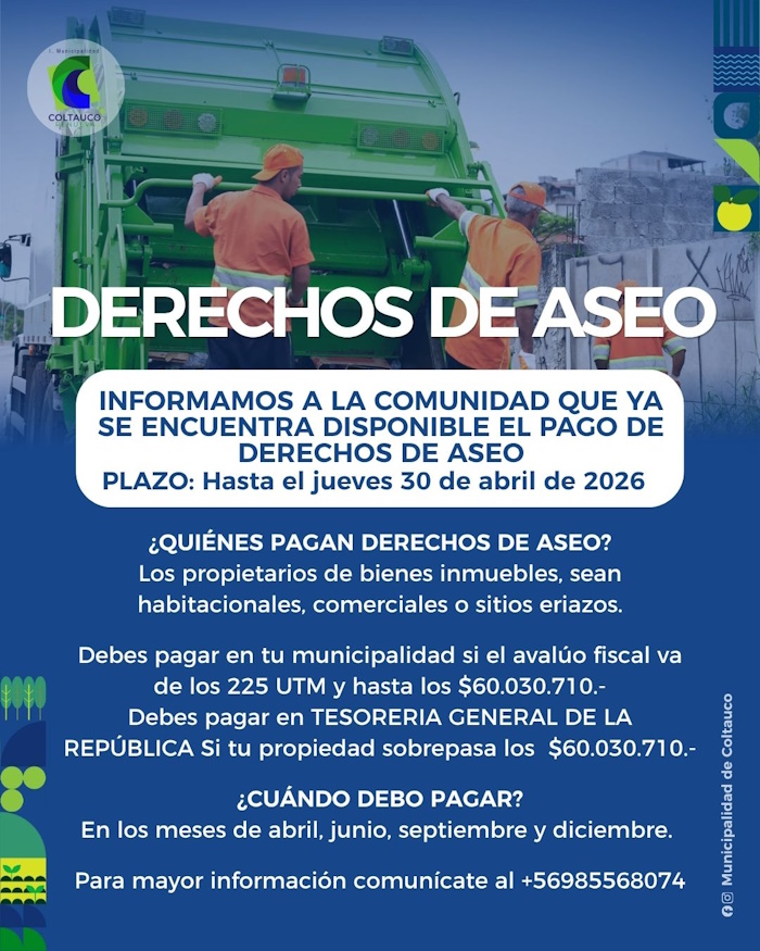 YA SE ENCUENTRA DISPONIBLE EL PAGO DE DERECHOS DE ASEO.