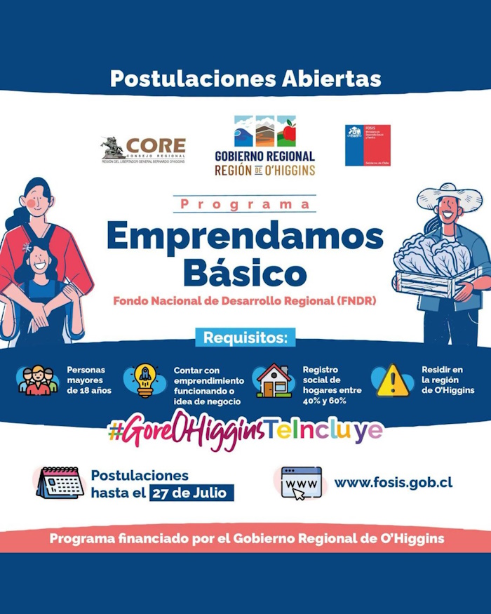 GOBIERNO REGIONAL JUNTO A FOSIS ABREN POSTULACIONES A PROGRAMAS EMPRENDAMOS BÁSICO Y EMPRENDAMOS GRUPAL