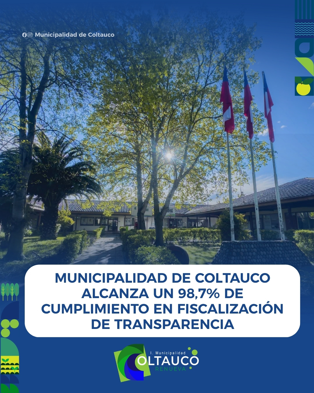 MUNICIPALIDAD DE COLTAUCO ALCANZA UN 98,7% DE CUMPLIMIENTO EN FISCALIZACIÓN DE TRANSPARENCIA